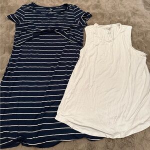 Kindred Bravely Nursing Striped Navy Dress and White Tank Top
